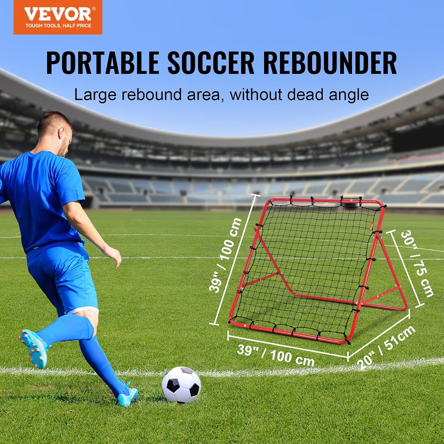 Filet de Rebond Football 100x100cm/183x130cm Rebondisseur pour Entraînement Football Tube en Fer Installation Facile, Équipement de Sport pour Soccer, Volley, Football Rouge