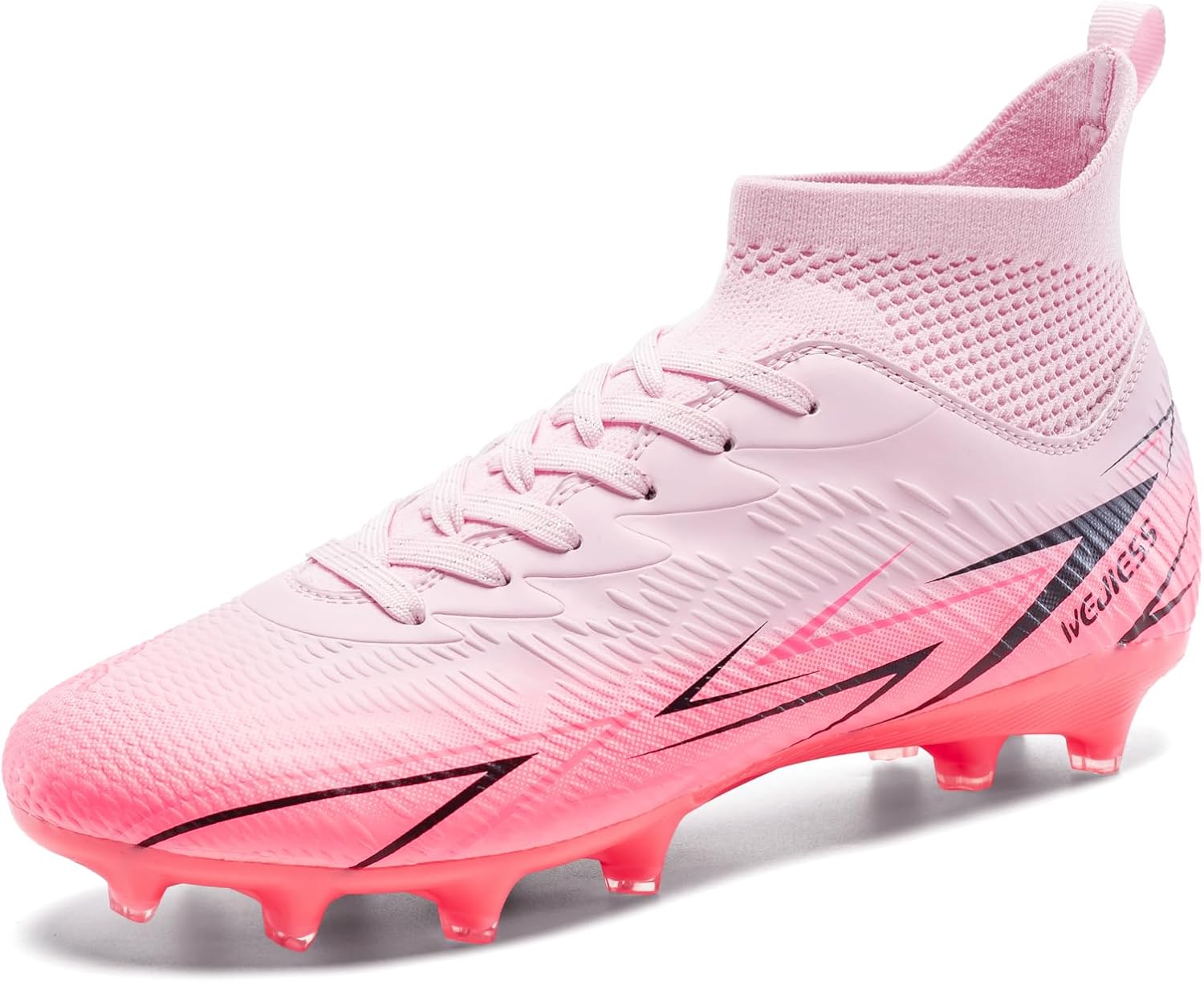 Crampons Foot Homme Professionnel Chaussures de Foot Garçons High Top Spike Cleats Chaussures de Football Sport Antidérapants l'entraînement Athlétisme 42 EU Rose Cf