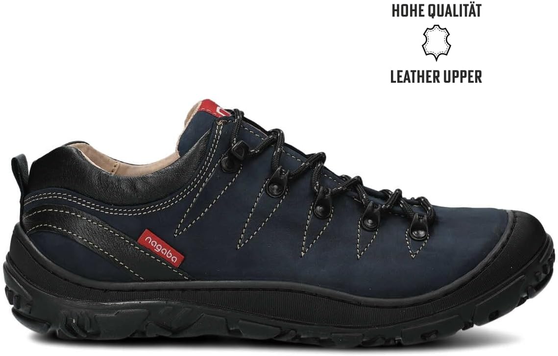 Nagaba - Chaussures de randonnée - de Trekking - d’extérieur Cuir véritable, à Lacets, décontractées 39 EU Bleu Marine Cuir Naturel