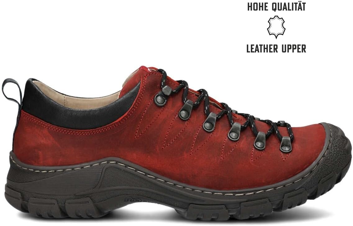 Nagaba - Chaussures de randonnée Masculin - Mocassins d’extérieur Masculin en Cuir véritable, avec Lacets - de randonnée, en Cuir à Semelle épaisse et antidérapante - modèle 444 44 EU Rouge
