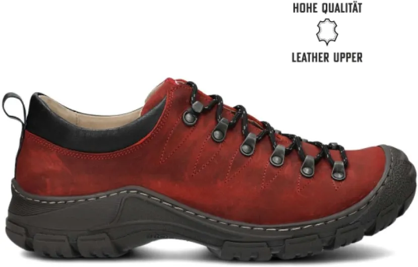 Nagaba - Chaussures de randonnée Masculin - Mocassins d’extérieur Masculin en Cuir véritable, avec Lacets - de randonnée, en Cuir à Semelle épaisse et antidérapante - modèle 444 44 EU Rouge