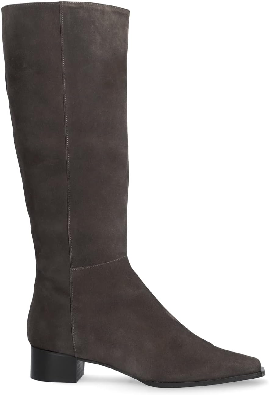 Bottes hautes en daim - CINTIA - bout carré et talon large - Pointures spéciales 38 EU Gris